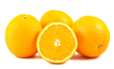 Sliced and whole ripe orange fruits
