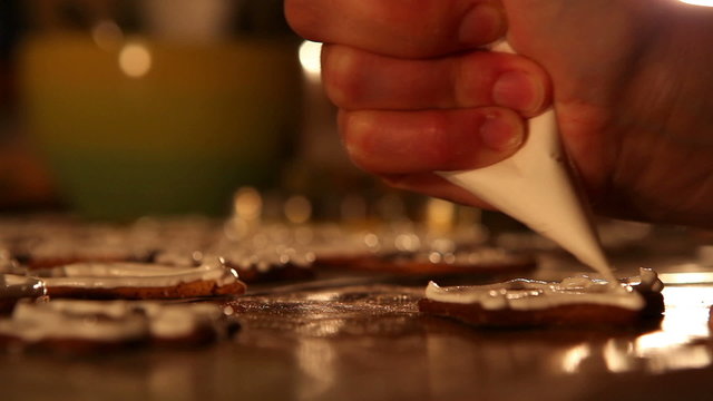 HD Video : Close Up of icing covering Xmas cakes prepare scene