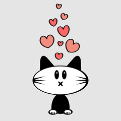 Illustration of cute kitten in love