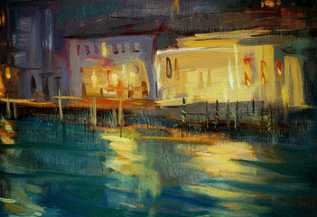 night landscape to Venice, painting by oil on a canvas - 46797395