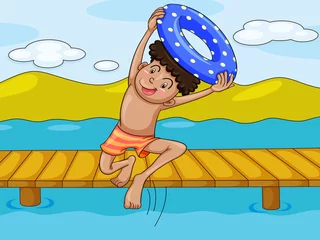 Rolgordijnen een jongen en een water © GraphicsRF