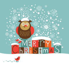 cute owl, Christmas greeting card