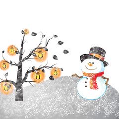 Snowman of frame on christmas day