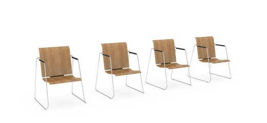 Chairs standing in a row isolated on white background