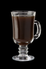 glass cup of coffee  on black