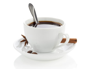 cup of coffee with beans and spoon