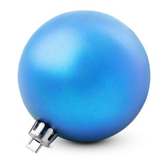 Blue christmas ball isolated on white with clipping path