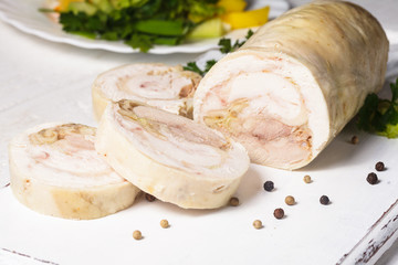 A baked chicken roll