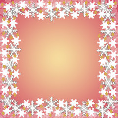 オレンジ色の背景と雪の結晶のフレーム
