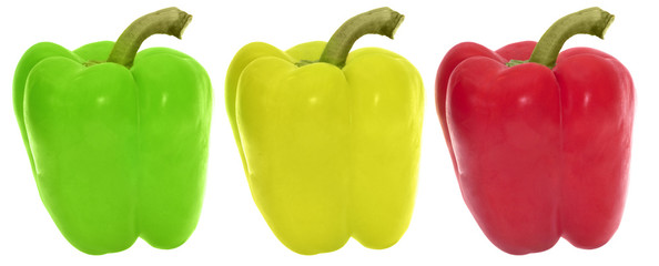 three color paprica isolated on white