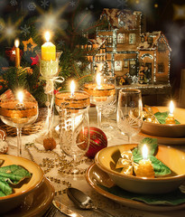 Christmas dinner table  with christmas mood