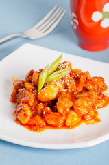 spicy korean barbecue chicken also known as hanmari