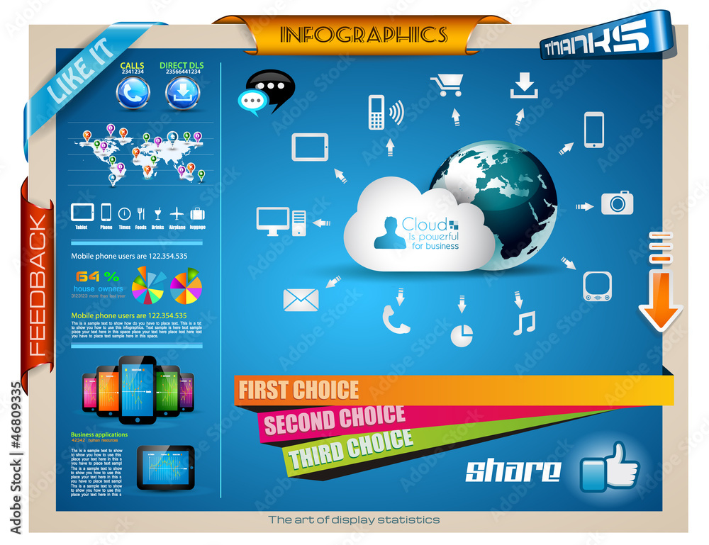 Fototapete infographics elements for cloud computing graphs