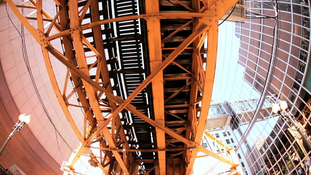 P.O.V. Driving Beneath Elevated Rail System Chicago, USA