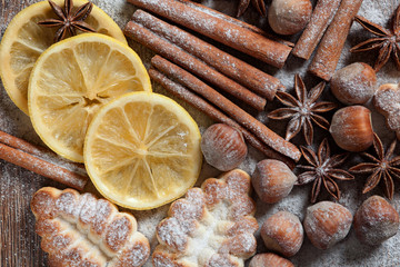 Set of spices, star anise, cinnamon and cloves
