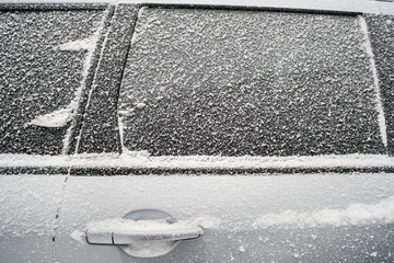 .Frozen side window of  car