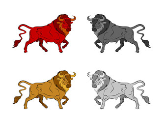 Set of colorful bulls