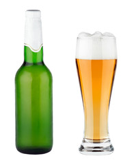 Glass and bottle of light beer