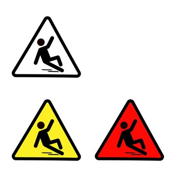 Set Of Slippery Wet Floor Sign Isolated On White