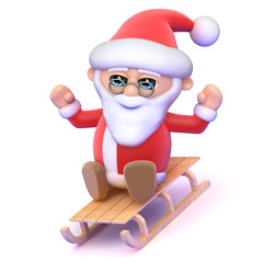 Santa slides down the hill on his toboggan