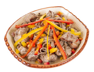 Asian style noodle with pork , spicy and yummy delicious