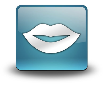 Light Blue 3D Effect Icon "Mouth / Lips Symbol"