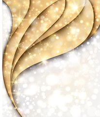Golden and silver Christmas background with lights and stars