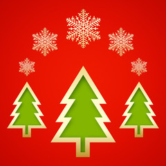 Golden Christmas trees on red