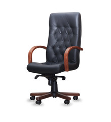 The office chair from black leather. Isolated