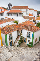 View of Obidos from fortified wall in cloudy day