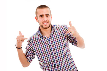 Portrait of young casual man smiling, isolated on white