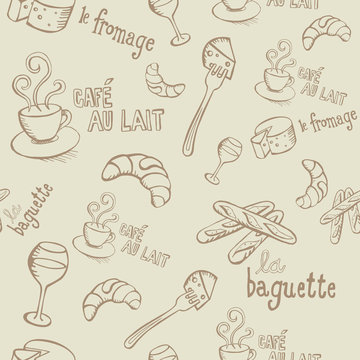 French Doodles Seamless Pattern