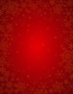 red background with frame of snowflakes, vector