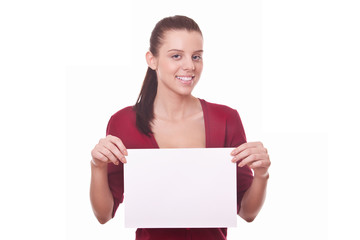 woman with blank board or paper