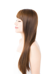 Fototapeta premium Beautiful hair woman on white background. Portrait of asian.