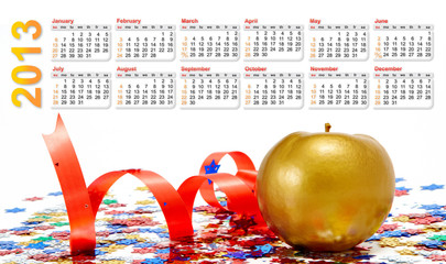 Calendar 2013 with gold apple and red tape