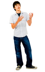 Teenage boy gesturing