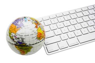 Computer keyboard with globe
