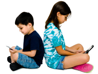 Fototapeta premium Sister and brother text messaging