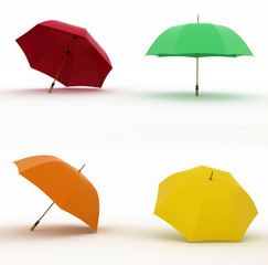 3d  illustration multicoloured umbrellas on a white
