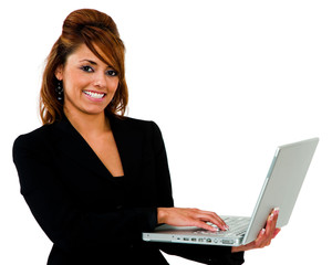 Portrait of a woman using a laptop