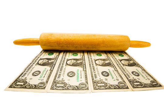 US currency with rolling pin