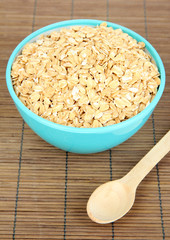 Blue bowl full of oat flakes