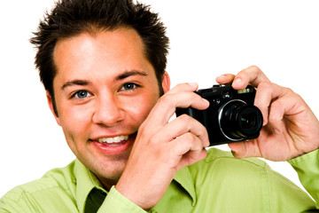 Fototapeta premium Smiling man photographing