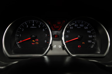 Car instrument panel Illuminated in night.