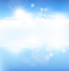 vector background with blue sky and sun with rays