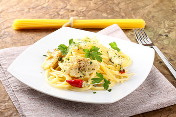 Pasta with fresh mullet, parsley and pepper