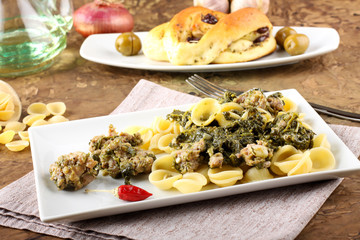 Orecchiette pasta with broccoli rabe and sausage - 46838905