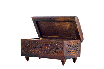 a wooden box for female ornaments and jewelry