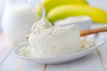 Milk products, fresh cottage in the white plate